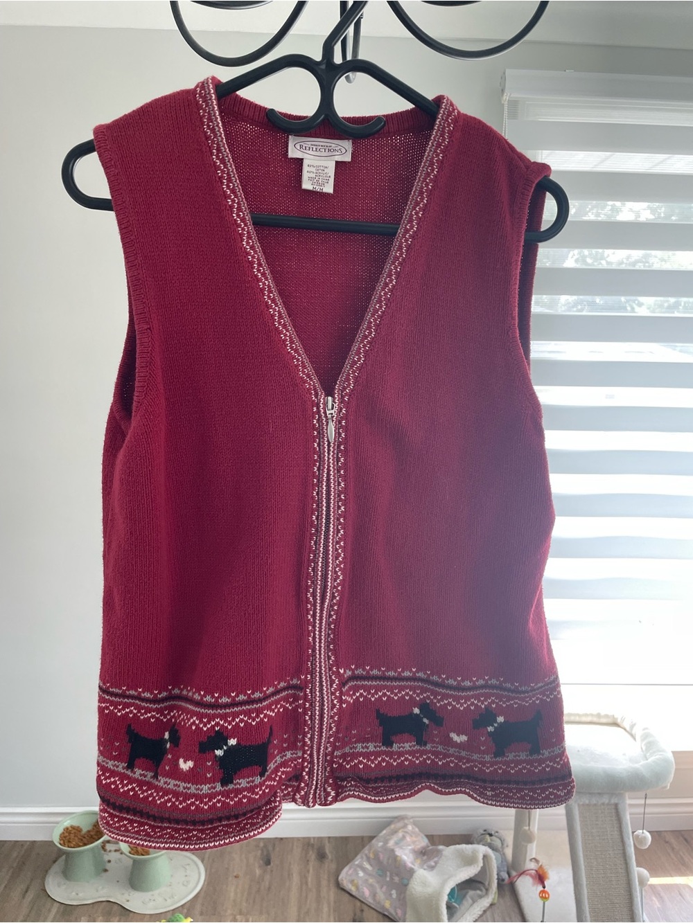 Northern Reflections Red Knit Sweater Vest with Zip Detail Yorkie Heart Print